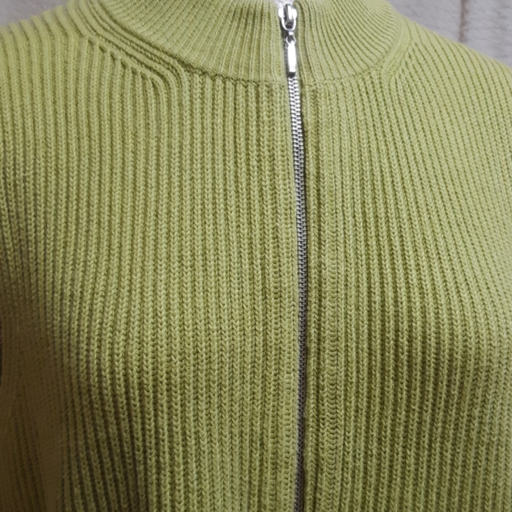 Womens Green Knit Vest Sz Large Jacket Sweater Zip up Sleeveless B2 - Picture 5 of 8